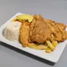 Suprema de Pollo con papas fritas y arroz